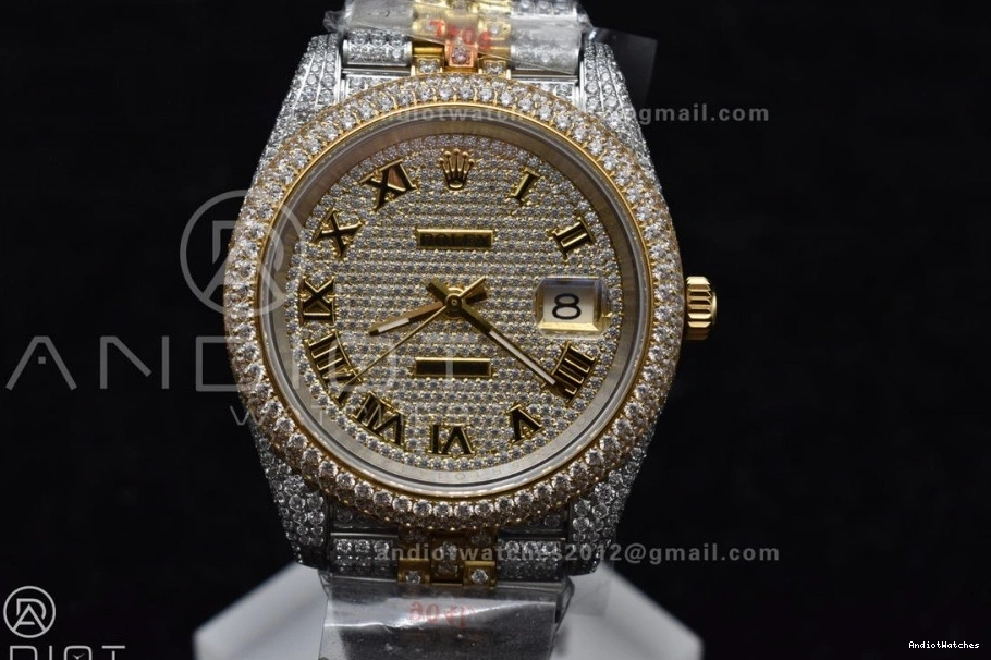 Gold Dial DateJust Tone 2 1196 Best Roman 41mm TWD Flexible Diamond Yellow Version 0727